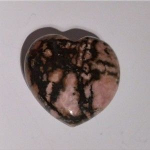 Rhodinite puffy heart crystal pink and black 1.5 inches wide